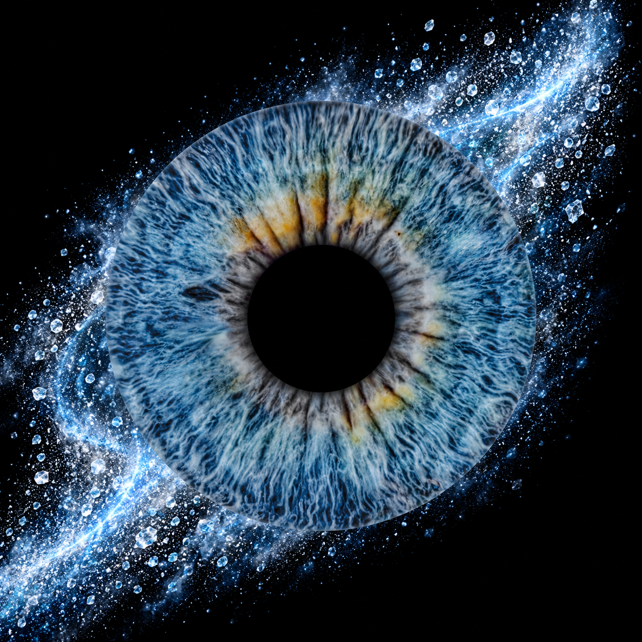 Iris als individuelle künstlerische Komposition mit blauem Licht